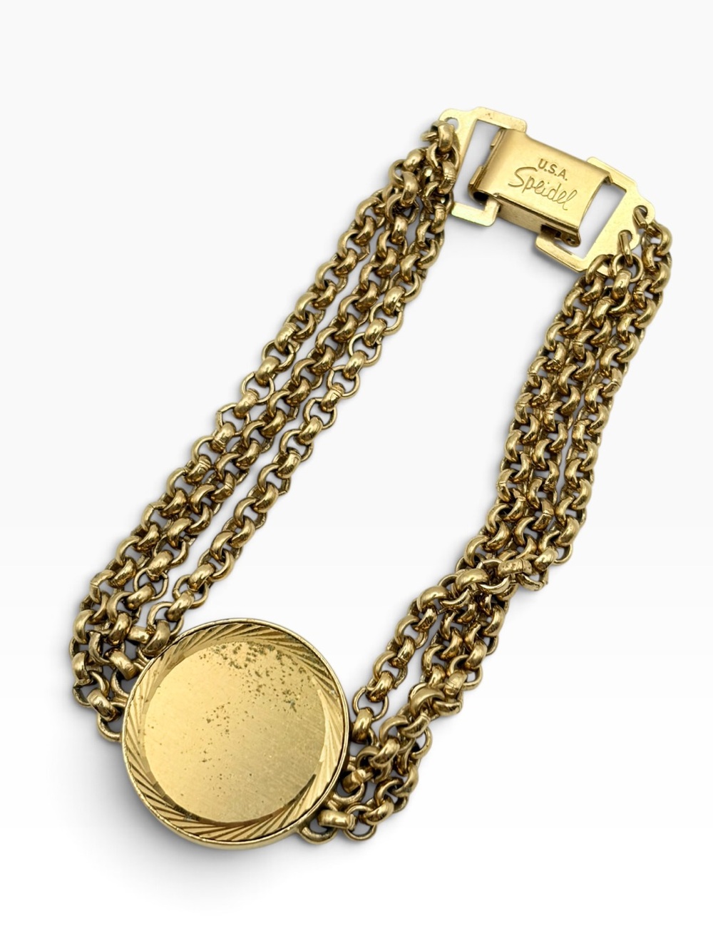 Vintage 1970s SPEIDEL Gold Tone Triple Chain ID Bracelet